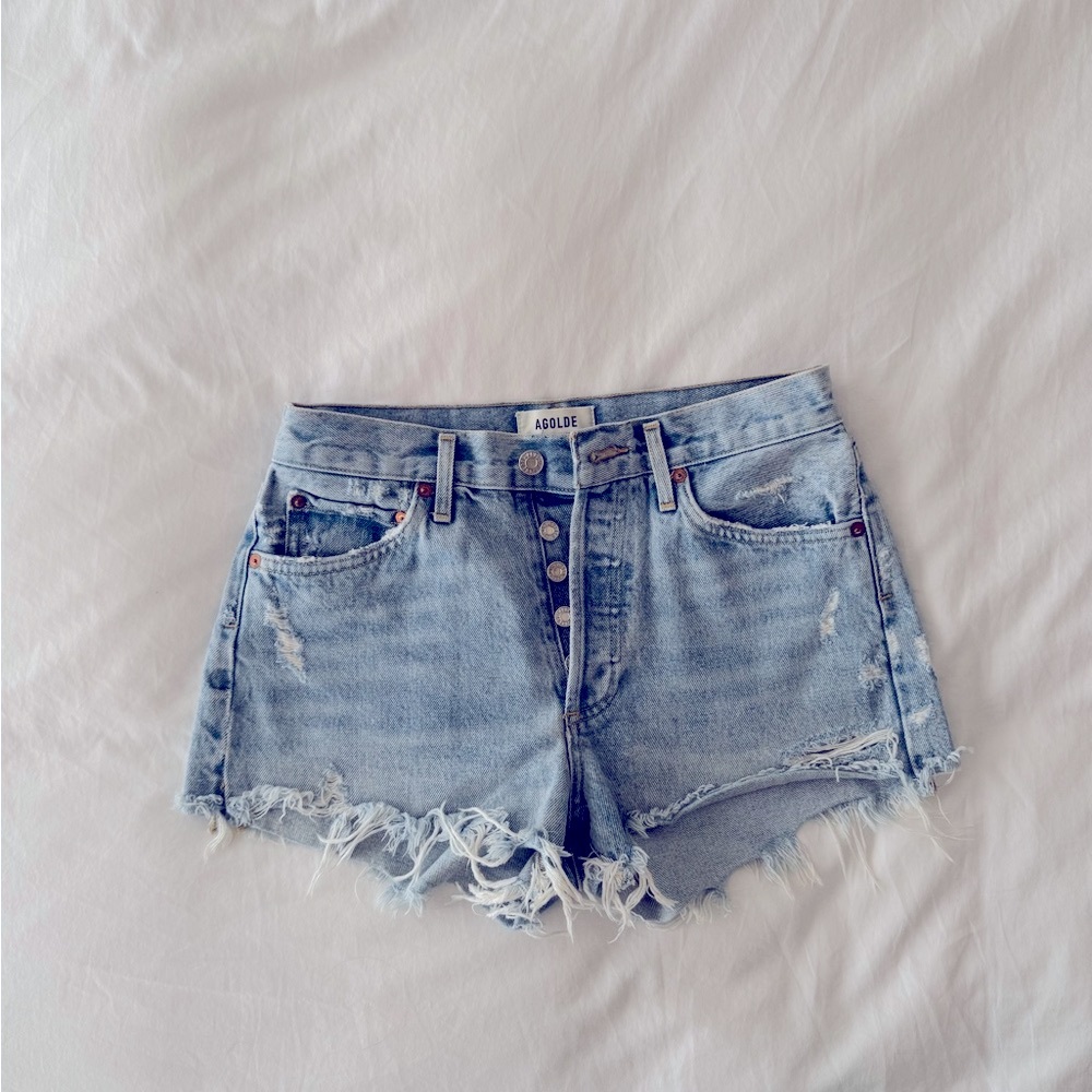 Agolde Blue Distressed Jean Shorts